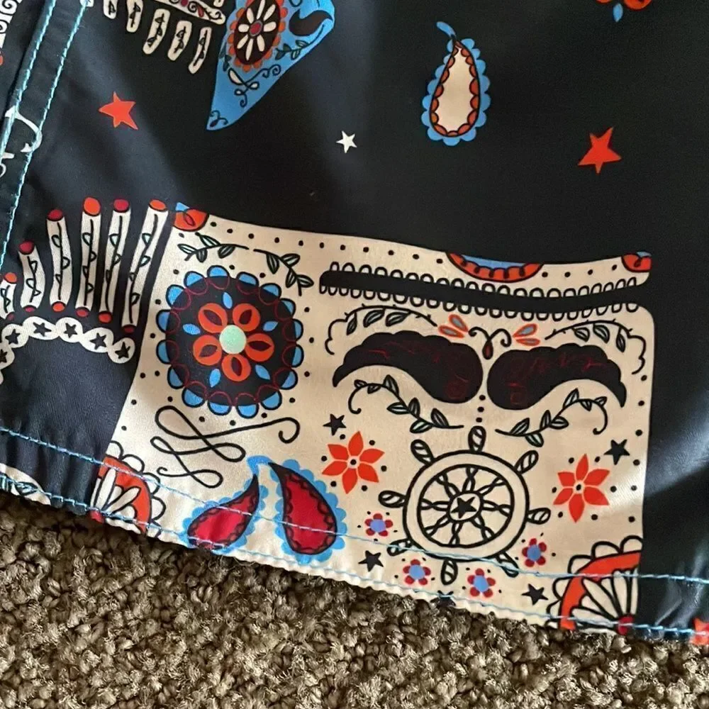 Wes And Willy Black Fishbone & Paisley Bathing Suit